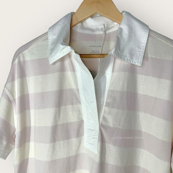 Everlane Retro Jersey Striped Polo Shirt | Small | White Purple Boxy Oversized - Picture 3 of 8